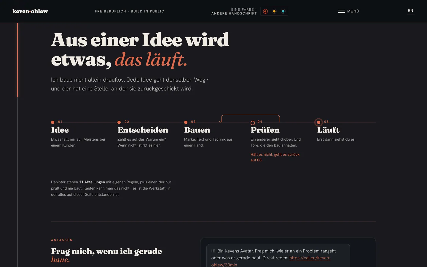 Bildschirmabzug der Werkstatt-Ansicht auf keven-ohlew.com